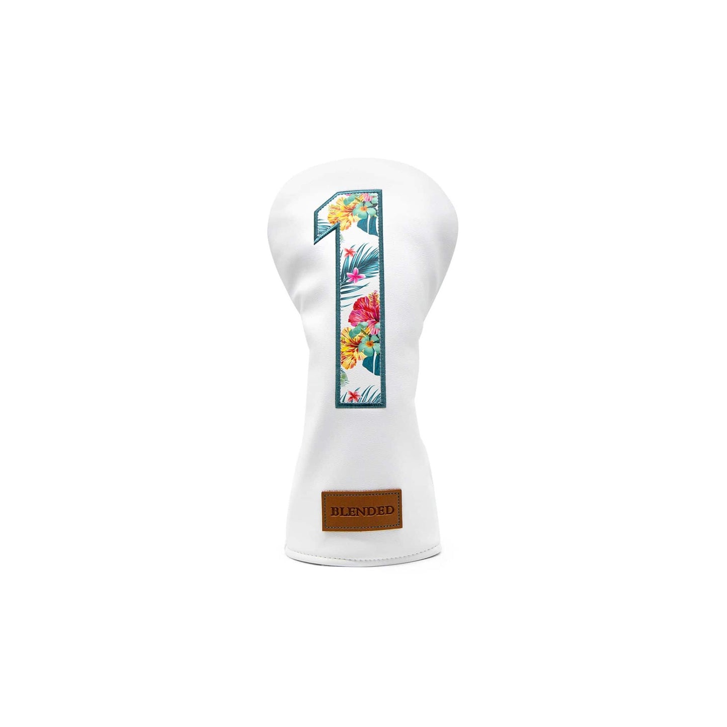 couvre club pour driver "Bloom Shot" à motif tropical en simili cuir blanc
