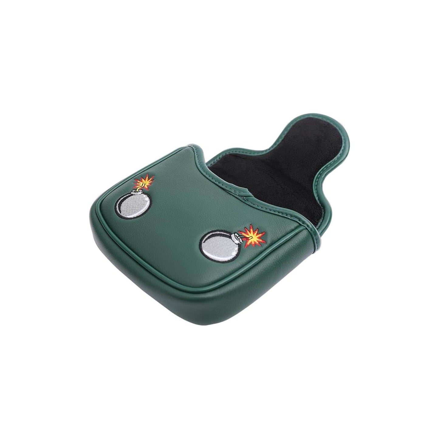 Couvre club pour putter de type maillet avec broderie Bomb squad en kaki milktaire ouverture et intérieur feutré