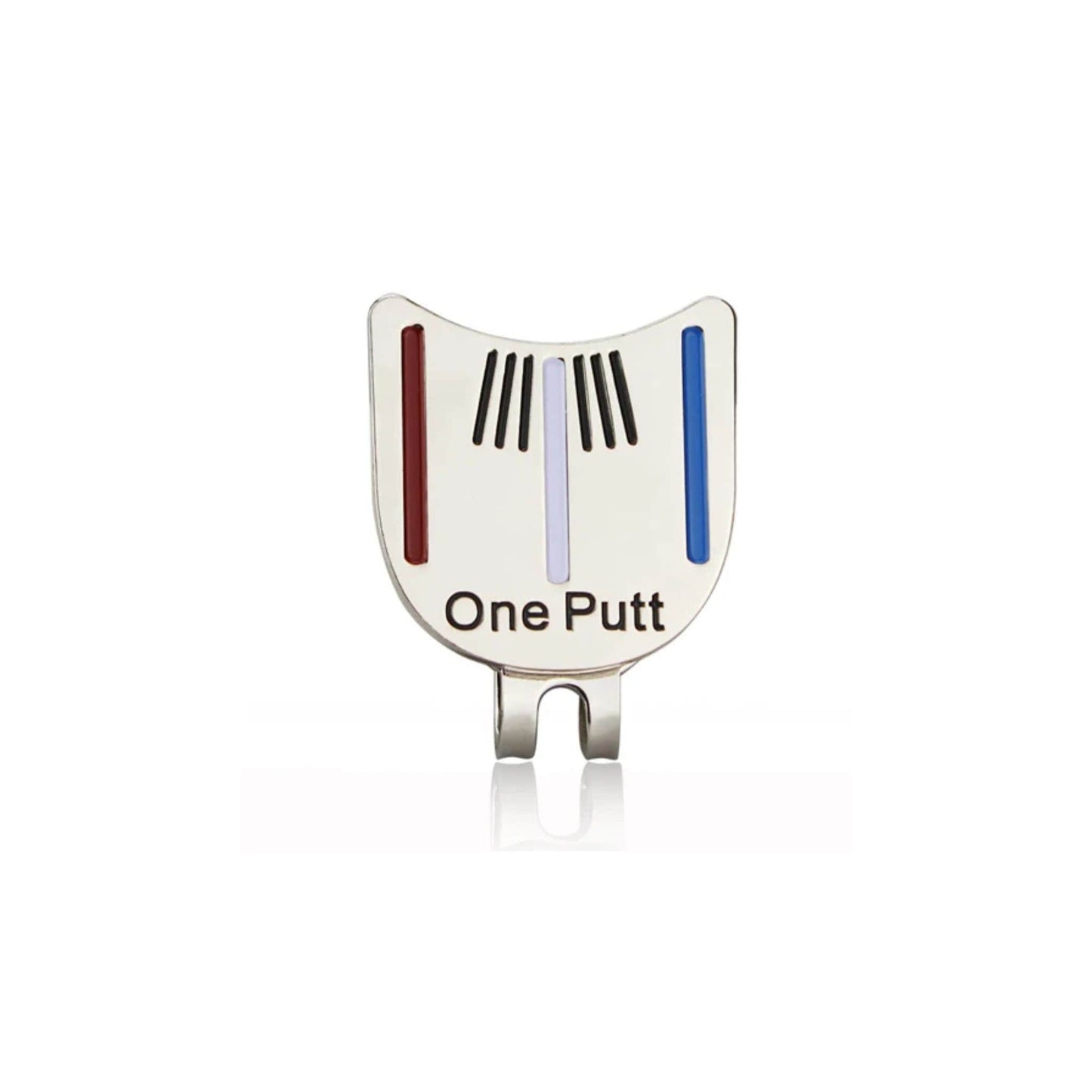 Marque balle "One Putt" argenté chromé avec aide ligne d'aide au putting et clip casquette