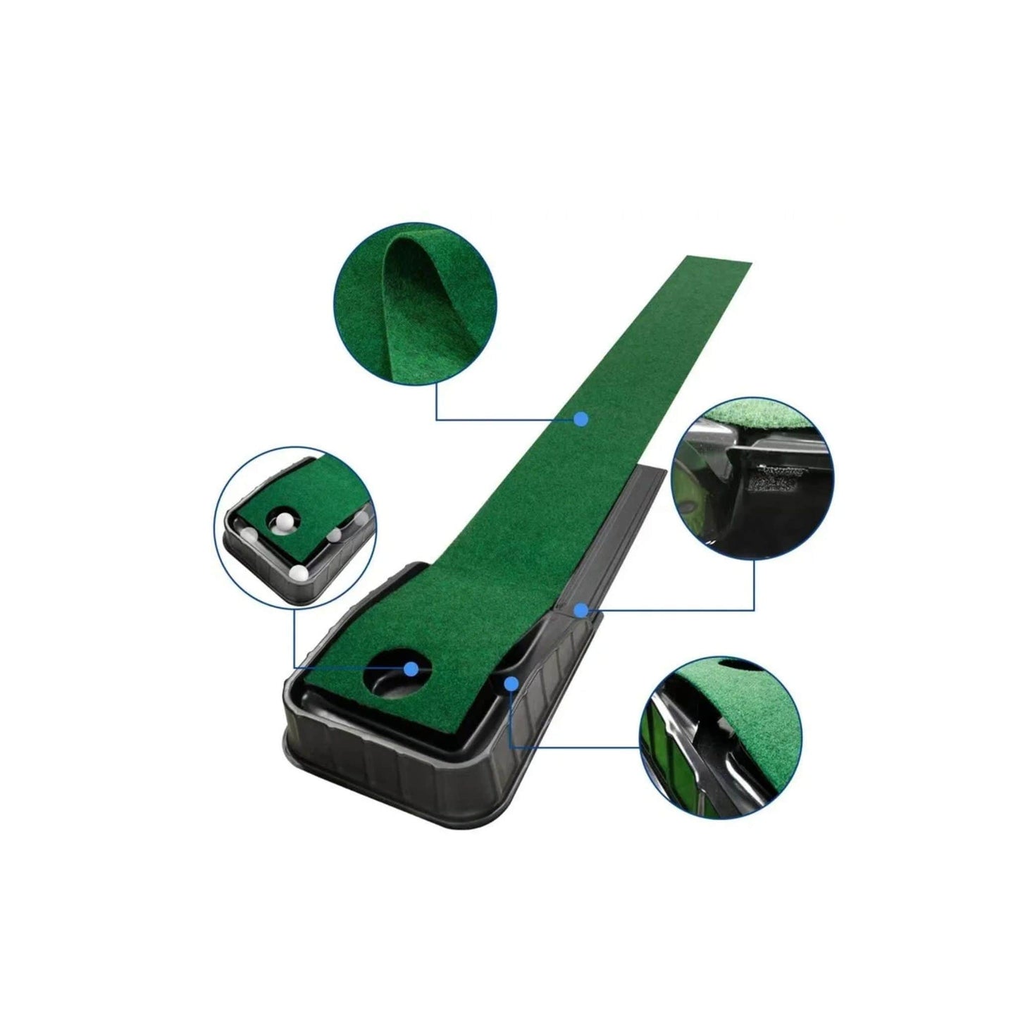 Tapis de putting green avec gouttière de retour automatique