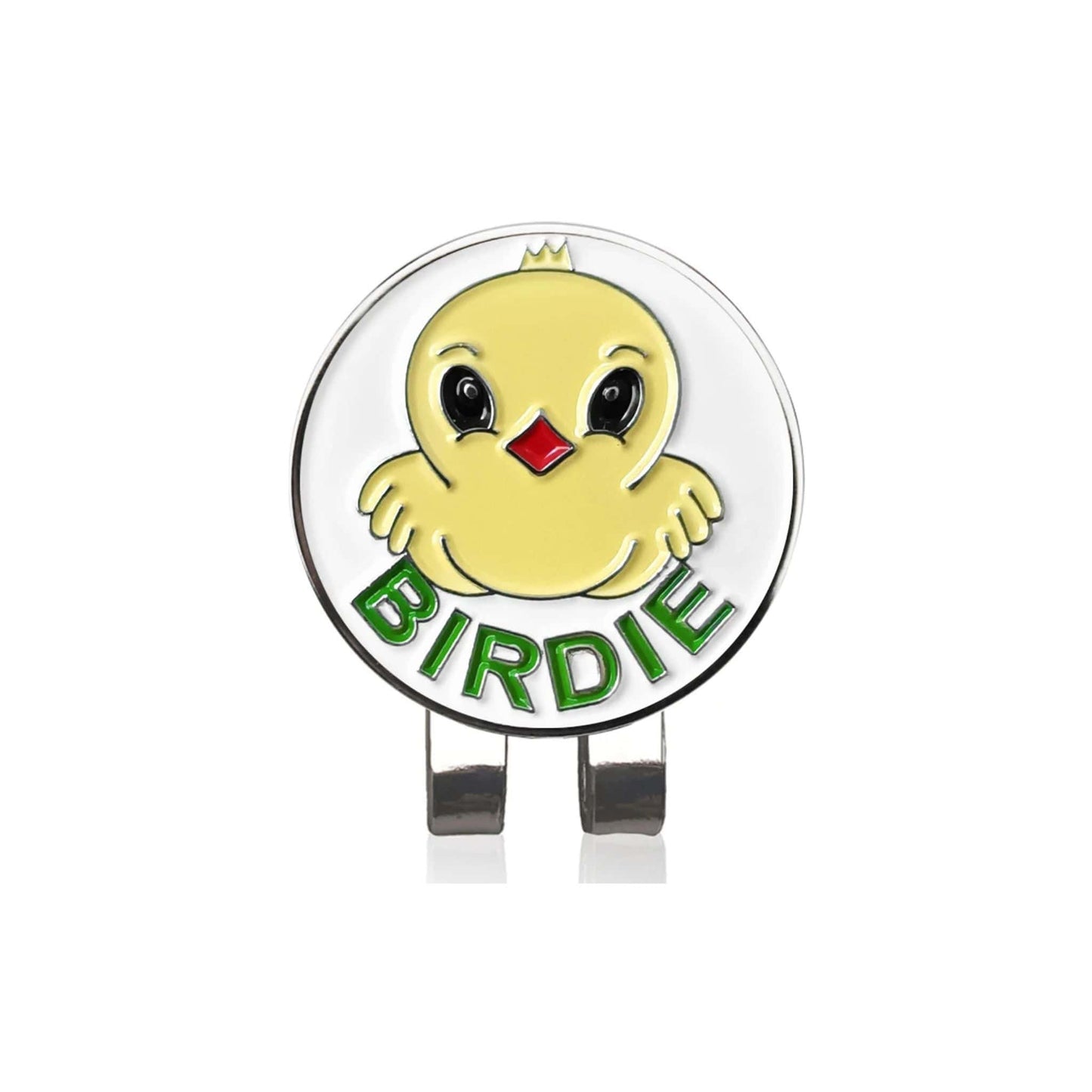 Marque balle et son clip casquette avec son inscription birdie et un poussin jaune