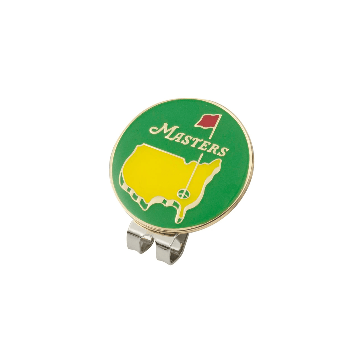 Marque balle Pop Golf Masters Heritage sur fond vert avec clip casquette