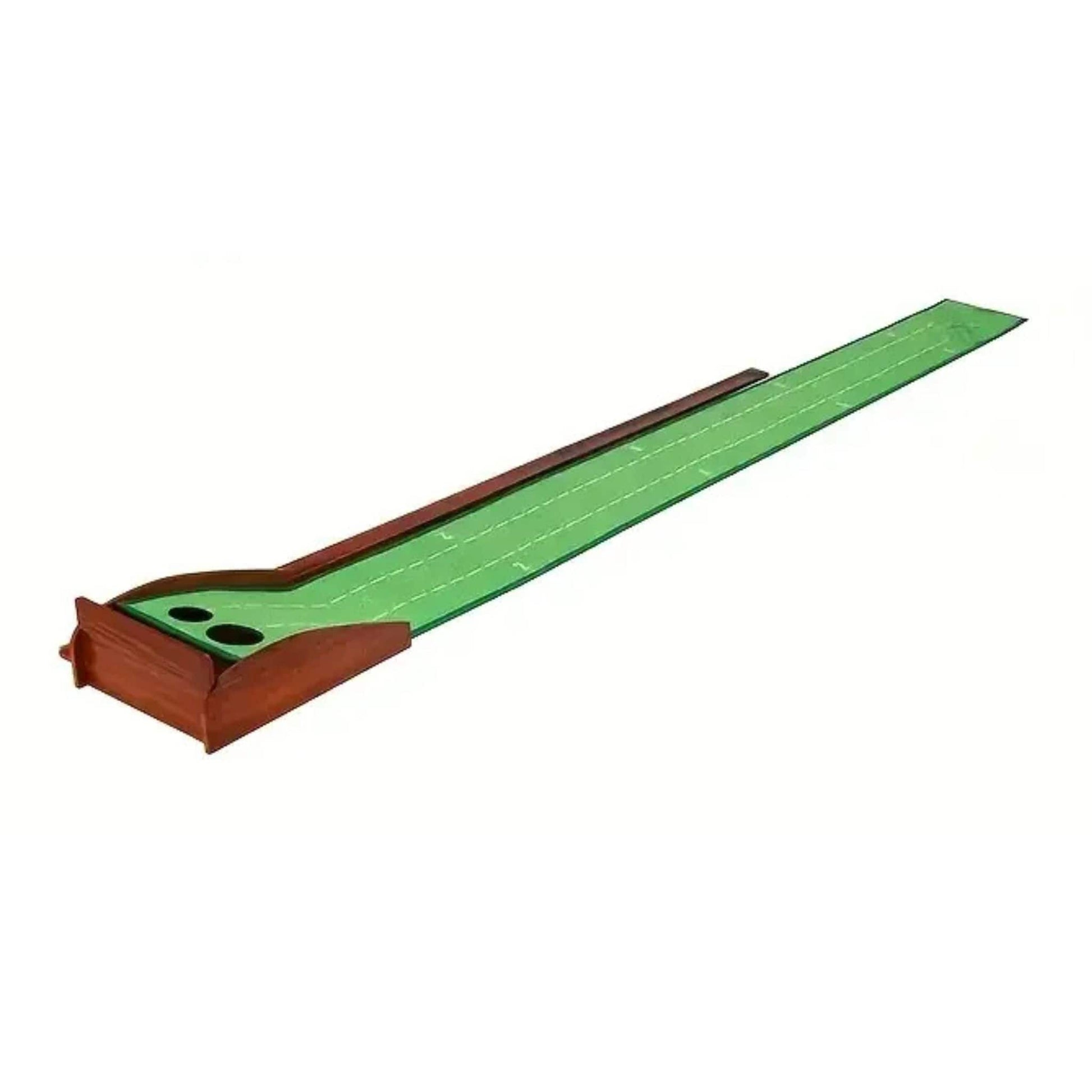 Tapis de putting Greenwood avec bois de chene et rail de retour aimanté